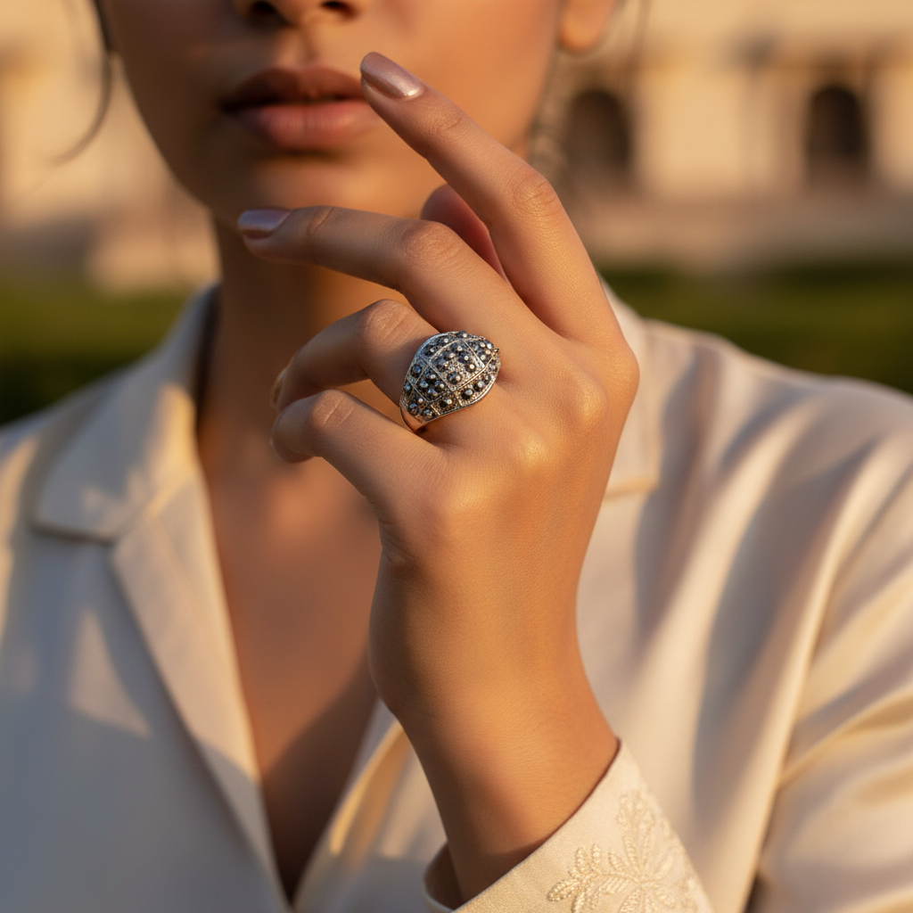 Silver Marcasite Ring for Women | Cocktail Party Jewelry Gift