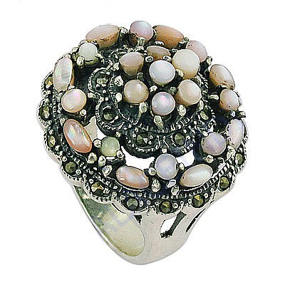 Silver Cocktail Ring with Mother of Pearl & Marcasite | Women's Ring
