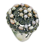 Load image into Gallery viewer, Silver Cocktail Ring with Mother of Pearl &amp; Marcasite | Women's Ring
