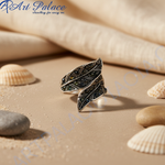 Load image into Gallery viewer, Silver Wing Ring with Black Gemstones for Women | Statement Ring
