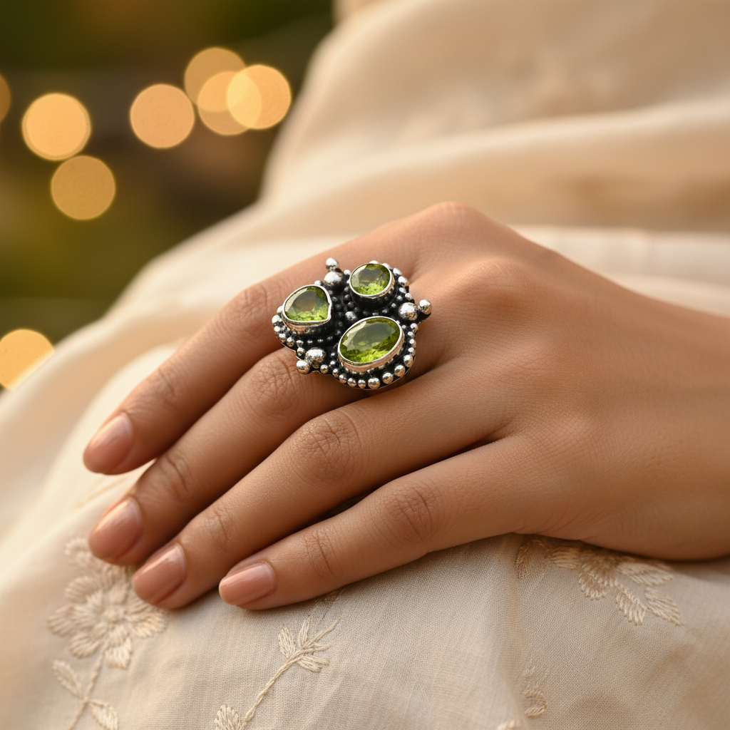 925 Silver Peridot Ring for Women | Gemstone Jewelry