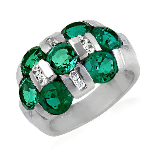 Charming Green & White Cubic Zirconia Gemstone Silver Ring