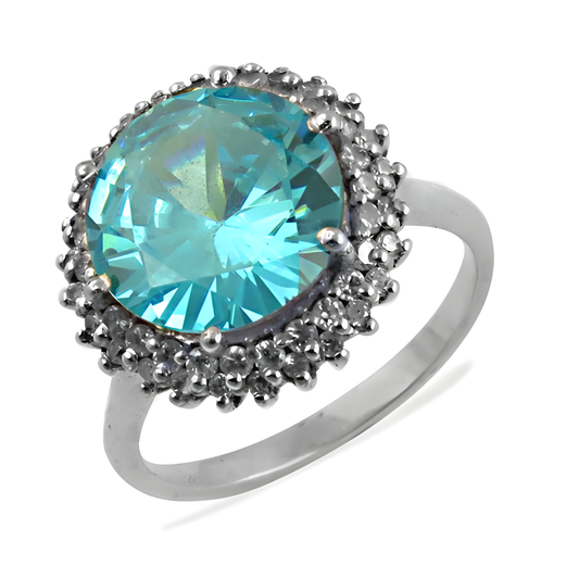 Dazzling !! Blue & White Cubic Zirconia Gemstone Silver Ring