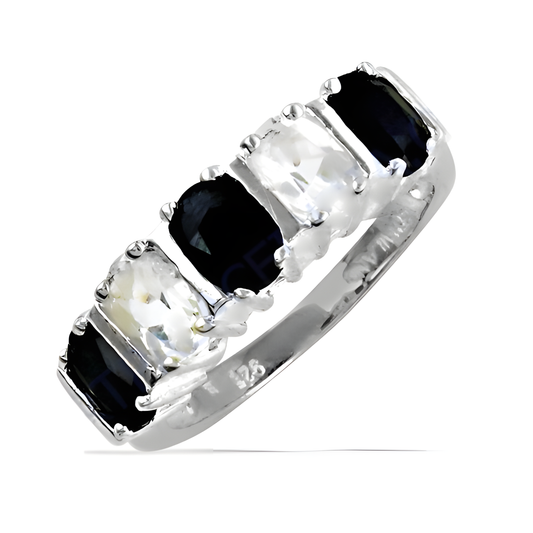 Charming Black & White Cubic Zirconia Gemstone Silver Ring