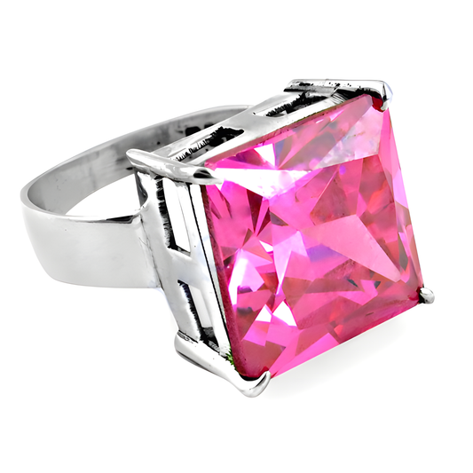 Lastest Luxury Pink Cubic Zirconia Gemstone Silver Ring