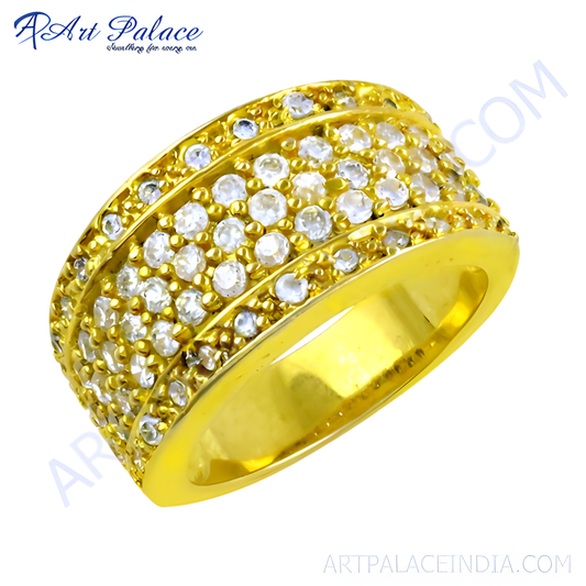 Classy CZ Gold Plated Silver Ring