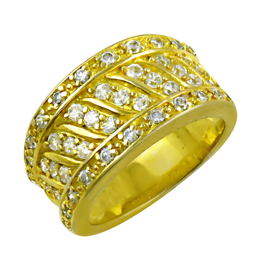 Party Wear Gold Plated Silver Ring With Cubic Zirconia