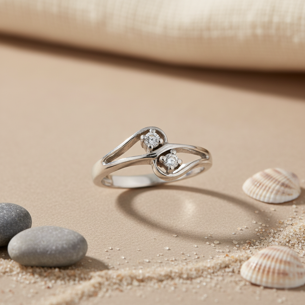 Silver Two Stone Diamond Ring | Engagement Ring | Gift