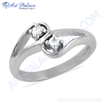 Load image into Gallery viewer, Silver ring with two sparkling diamonds, a timeless piece for any occasion.
