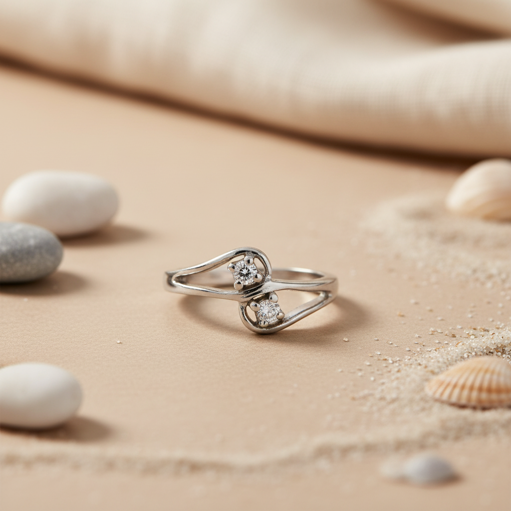 Silver Two Stone Diamond Ring | Engagement Ring | Gift