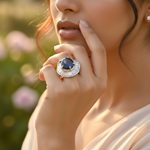 Load image into Gallery viewer, Silver Sapphire Ring with White CZ Accents | Women&#39;s Ring
