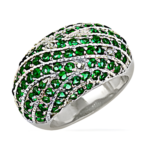 Handcrafted Green Cubic Zirconia Gemstone Silver Ring