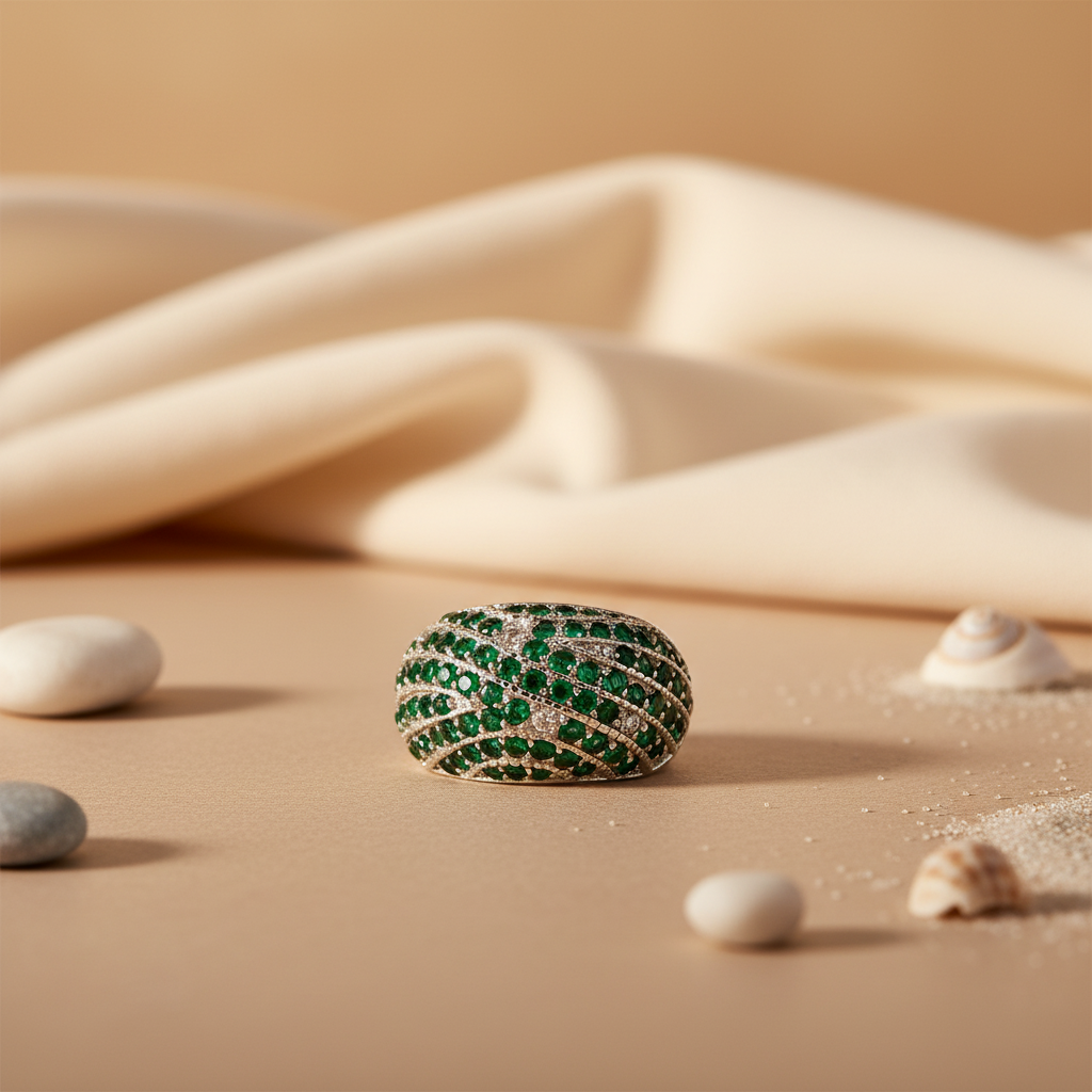 Green Gemstone Silver Ring for Women | Cocktail Ring