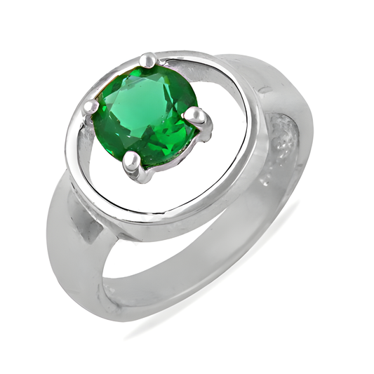 Celeb Style 925 Sterling Silver Green Cubic Zirconia Gemstone Ring