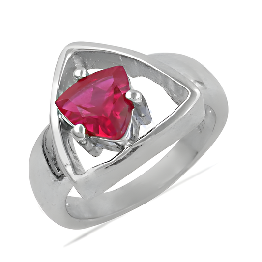 Triangle Style Pink Cubic Zirconia Gemstone Silver Ring