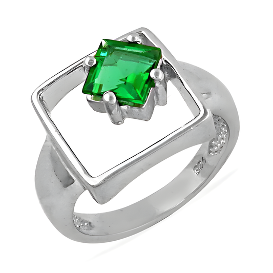 Stunning Square Shape Green Cubic Zirconia 925 Sterling Silver Ring