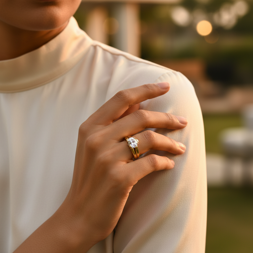 gold plating Ring with White Stone | Women's Jewelry | Gift