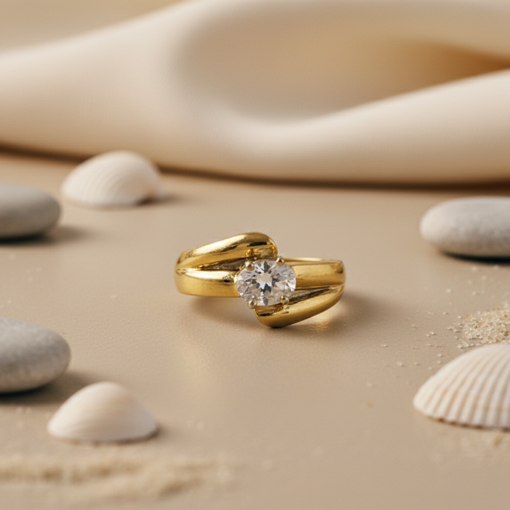 gold plating Ring with White Stone | Women's Jewelry | Gift