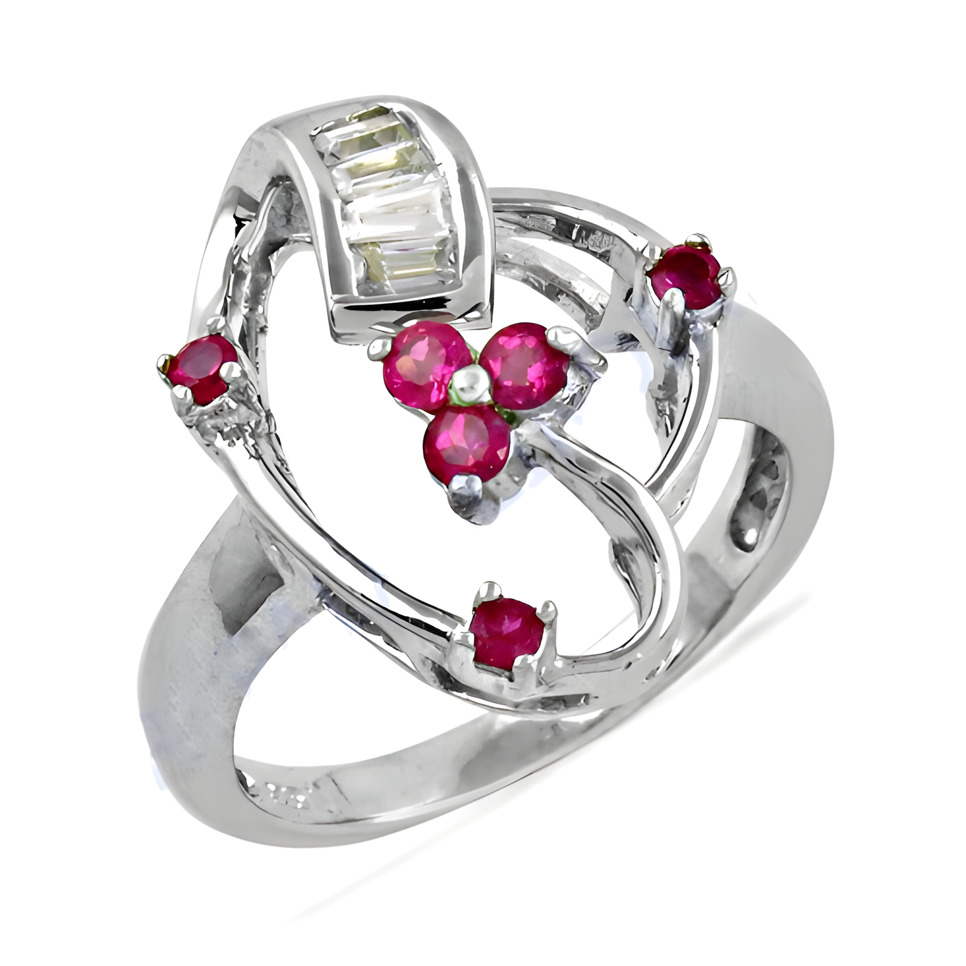 Precious Antique Style Pink & White CZ Silver Ring