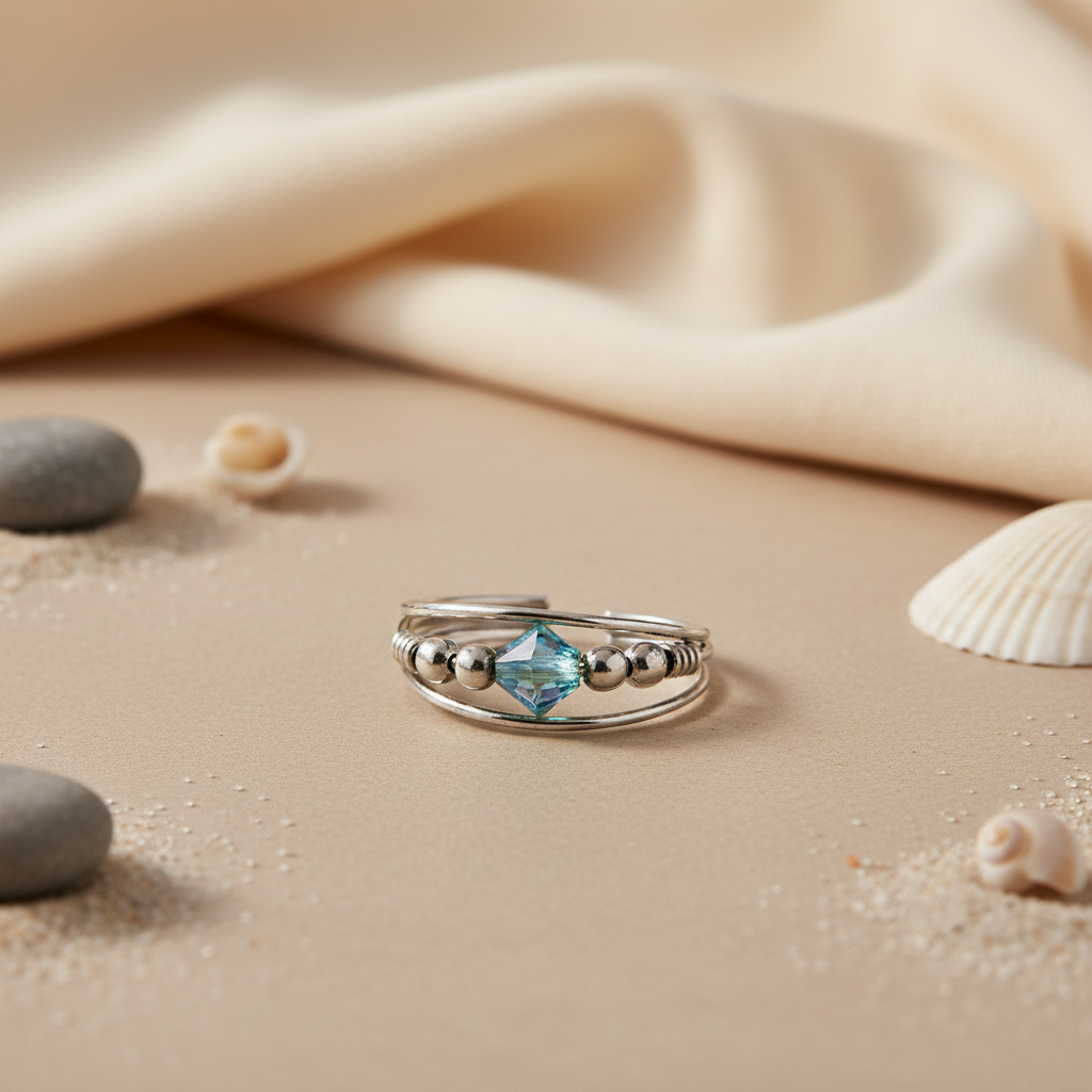 925 Silver Blue Crystal Ring for Women | Adjustable Ring