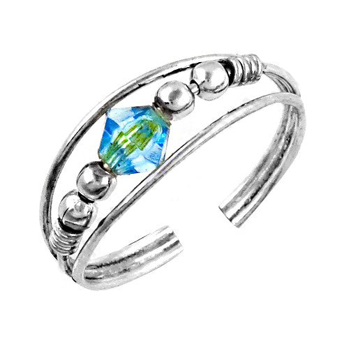 925 Silver Blue Crystal Ring for Women | Adjustable Ring