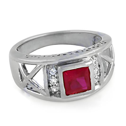 Truly Designer White & Red CZ Silver Ring