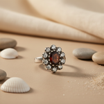 将图像加载到图库查看器中， Silver Garnet Ring for Women | Floral Design | Gift
