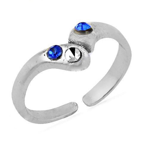 925 Silver Toe Ring with Blue Gemstones for Women
