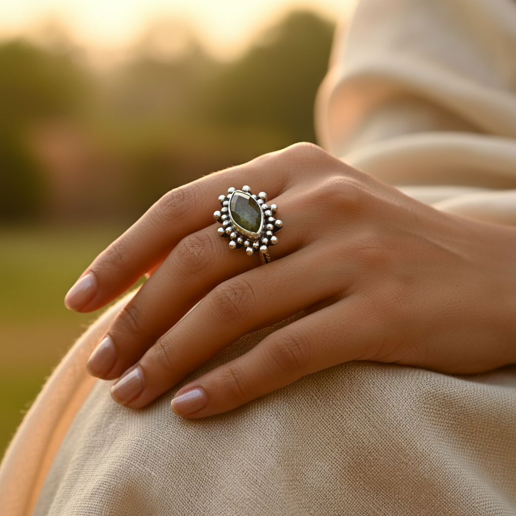 925 Silver Labradorite Ring for Women | Gemstone Jewelry