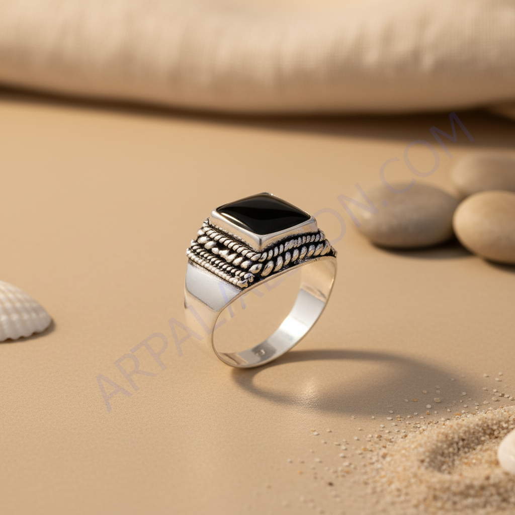 925 Sterling Silver Onyx Ring for Men | Square Stone Jewelry