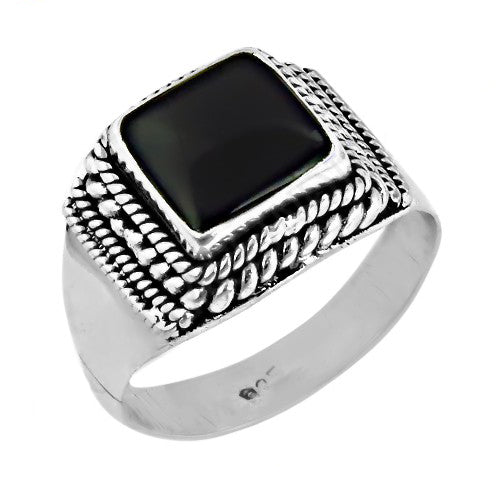 925 Sterling Silver Onyx Ring for Men | Square Stone Jewelry