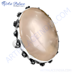 Load image into Gallery viewer, 925 sterling silver oval ring with a large pink rose quartz gemstone center
