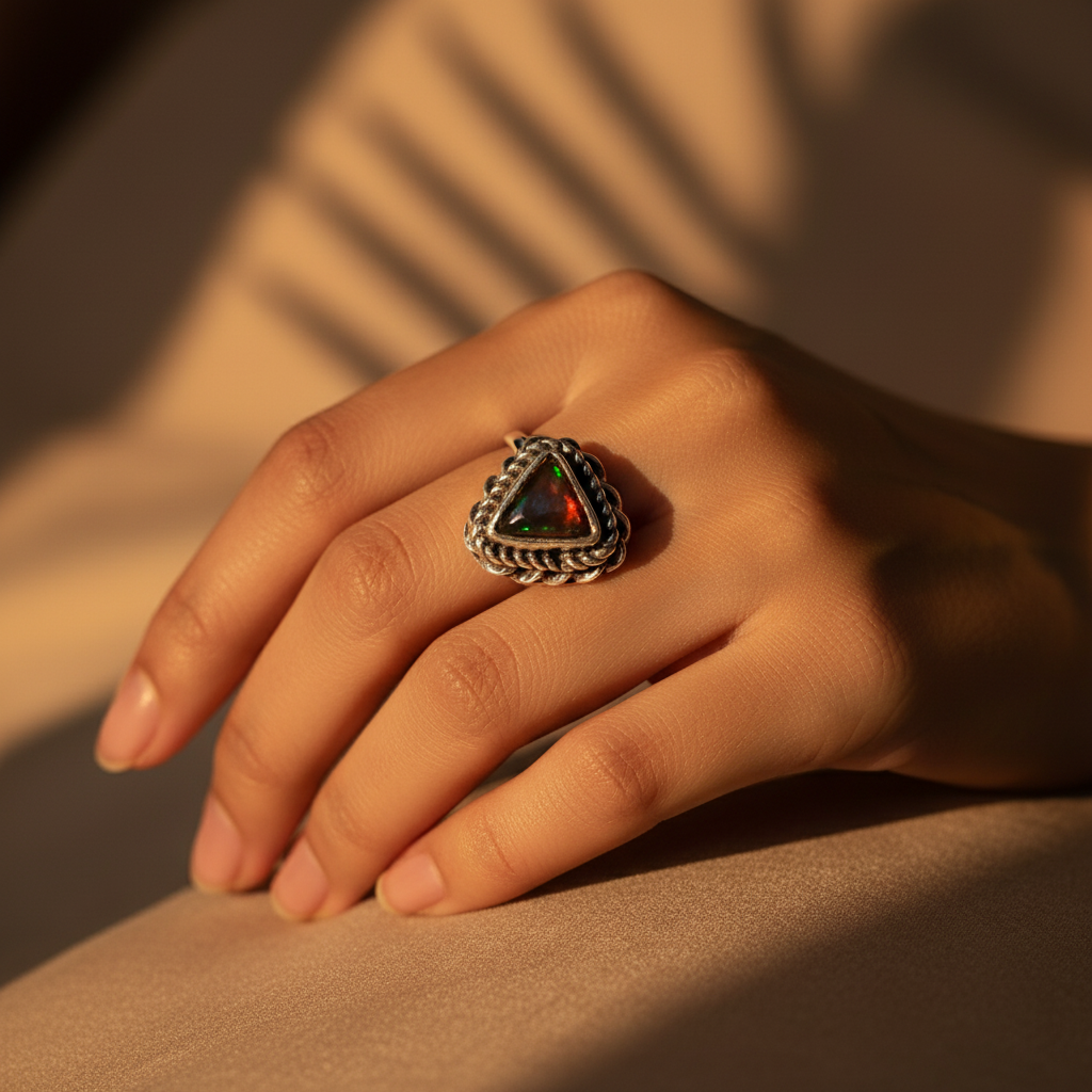 925 Silver Triangle Gemstone Ring for Women | Gift Jewelry