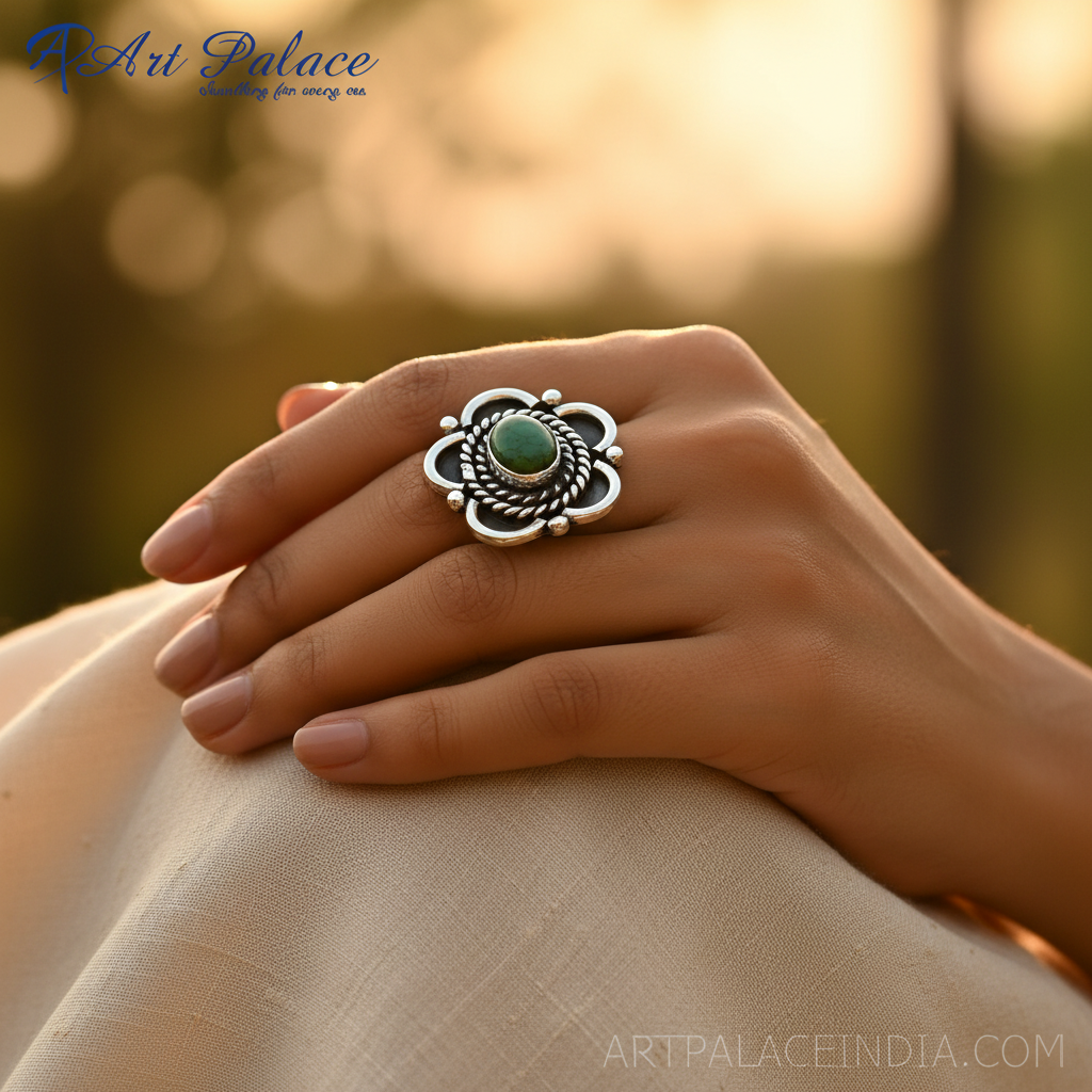 925 Sterling Silver Turquoise Ring for Women | Gemstone Jewelry
