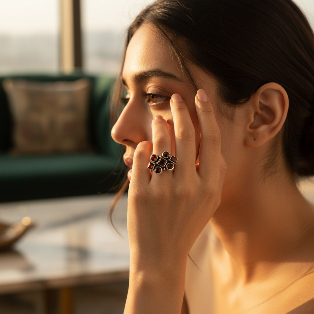 925 Silver Garnet Gemstone Ring for Women | Cocktail Jewelry
