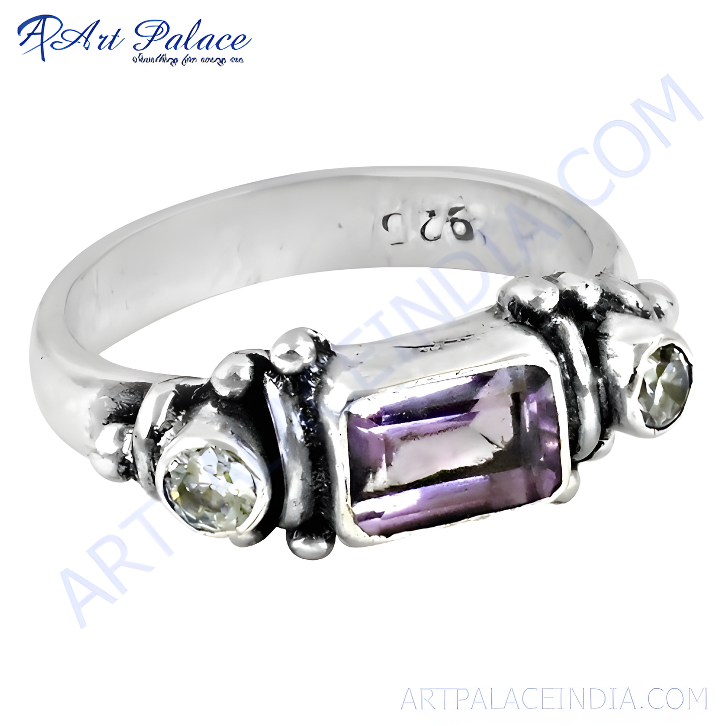 Lastest Luxury Amethyst & Cubic Zirconia Gemstone Silver Ring