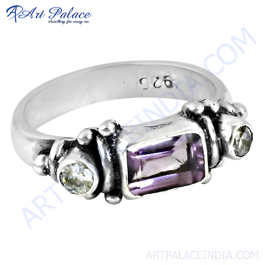 Lastest Luxury Amethyst & Cubic Zirconia Gemstone Silver Ring