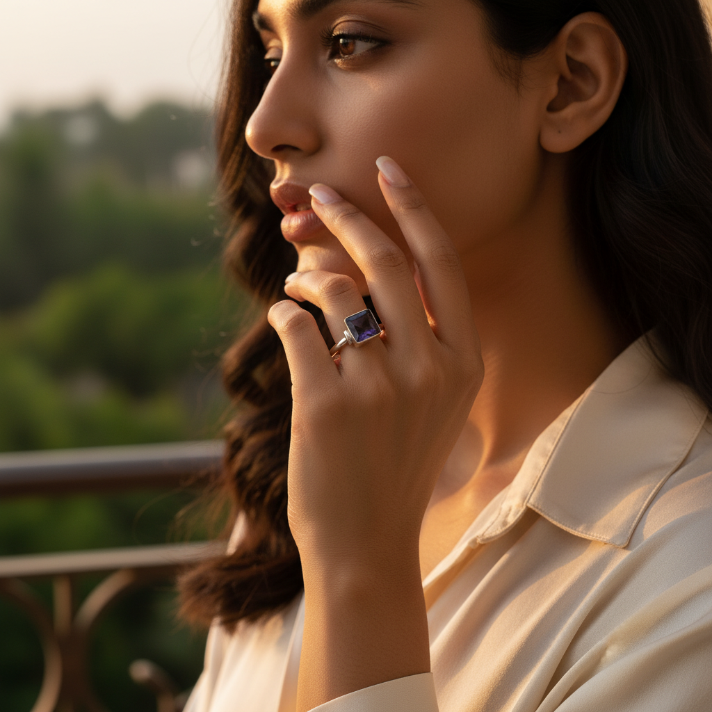 925 Silver Iolite Square Ring for Women | Gemstone Jewelry