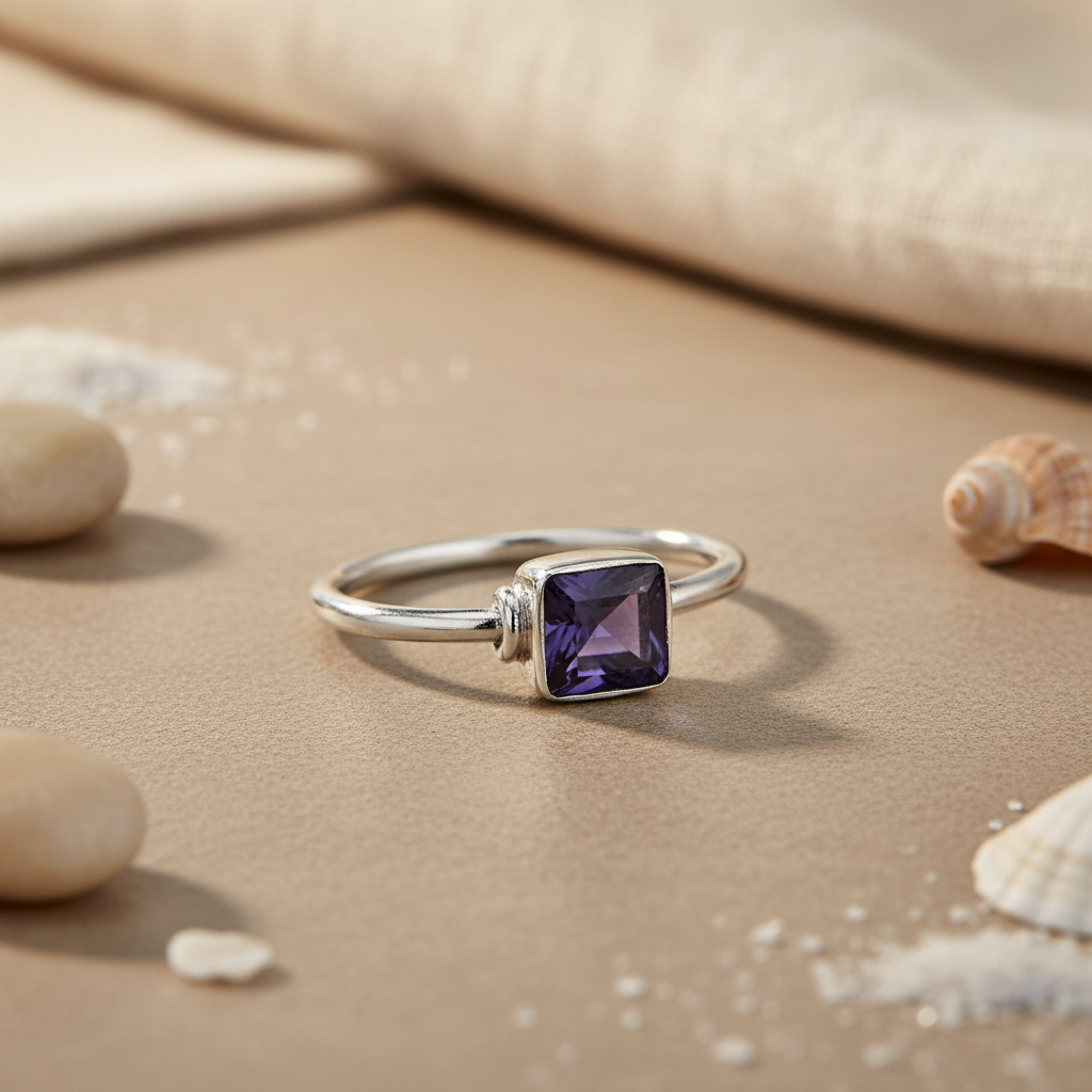 925 Silver Iolite Square Ring for Women | Gemstone Jewelry