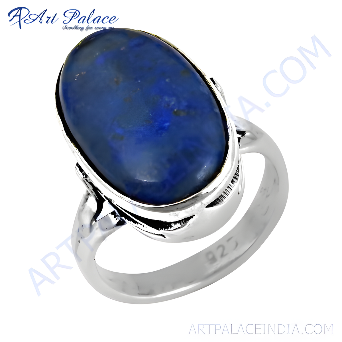 925 sterling silver ring with a large oval blue lapis lazuli gemstone