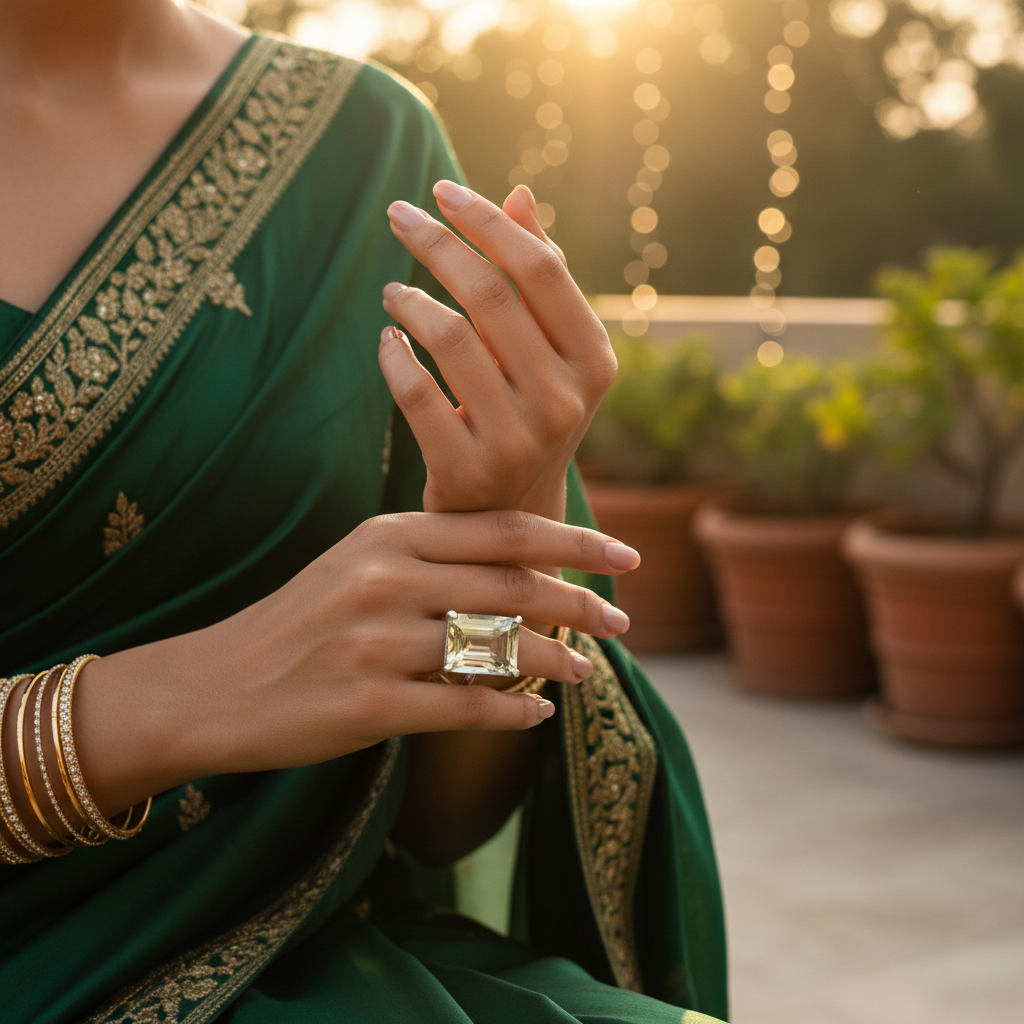 Silver Citrine Emerald Cut Ring for Women | Gemstone Jewelry