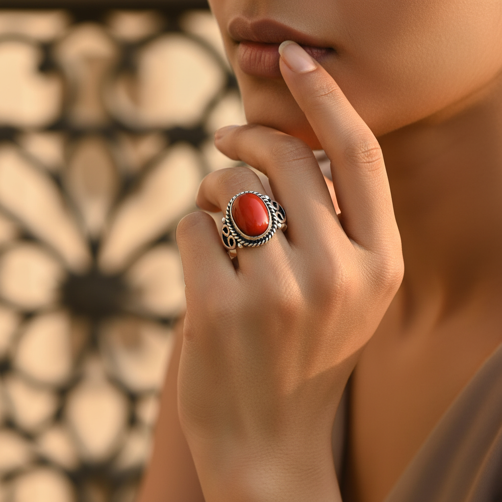 925 Silver Red Coral Ring for Women | Gemstone Jewelry Gift