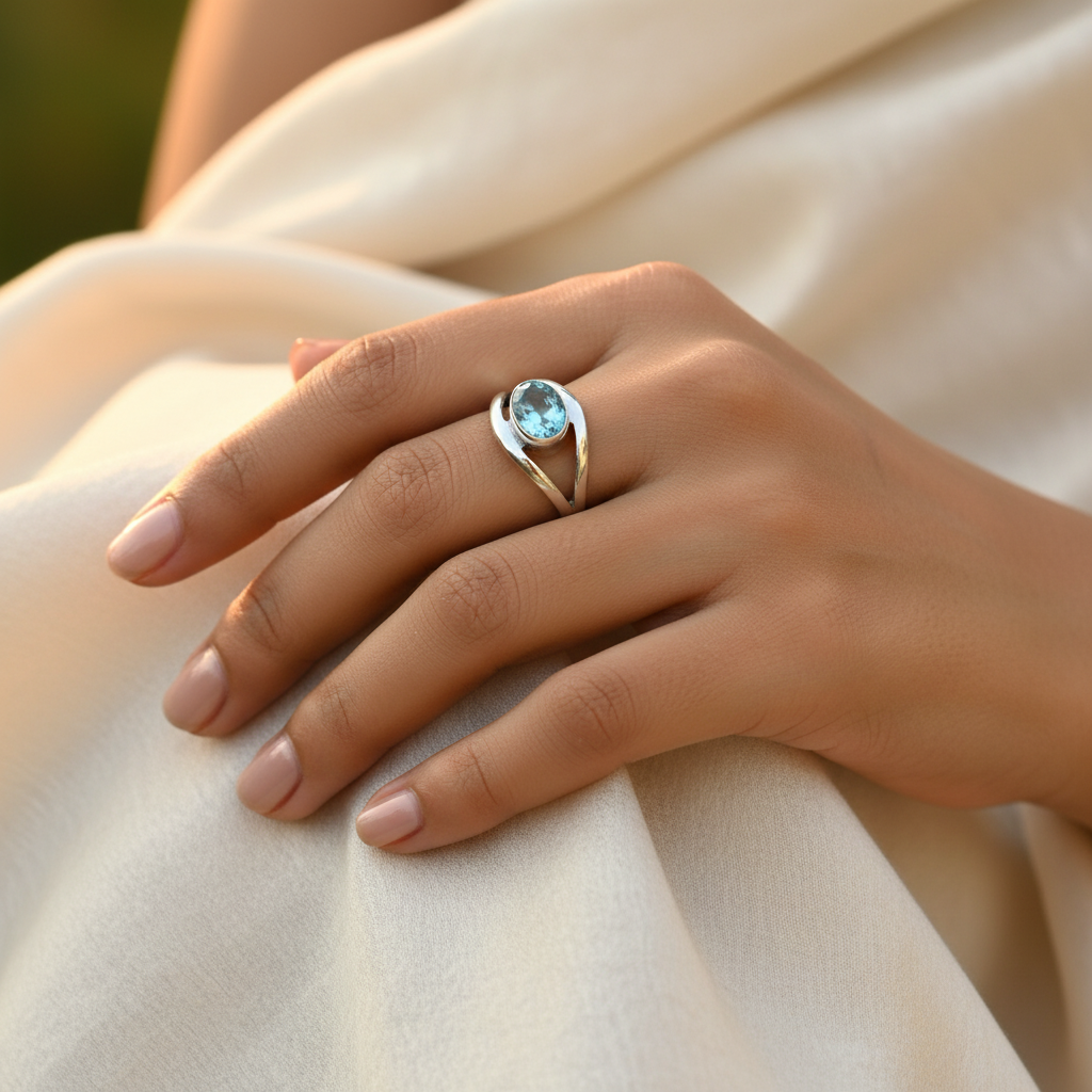 925 Silver Blue Topaz Ring for Women | Gemstone Jewelry