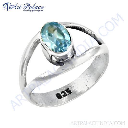 New Extra Shine Blue Topaz Cubic Zirconia Gemstone Silver Ring, 925 Sterling Silver Jewelry