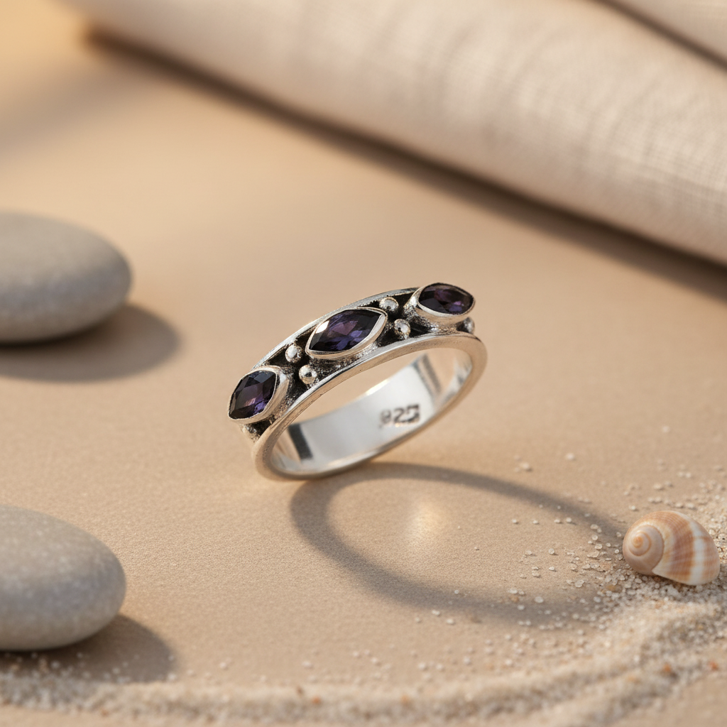 925 Silver Black Gemstone Ring | Women's Fashion Jewelry