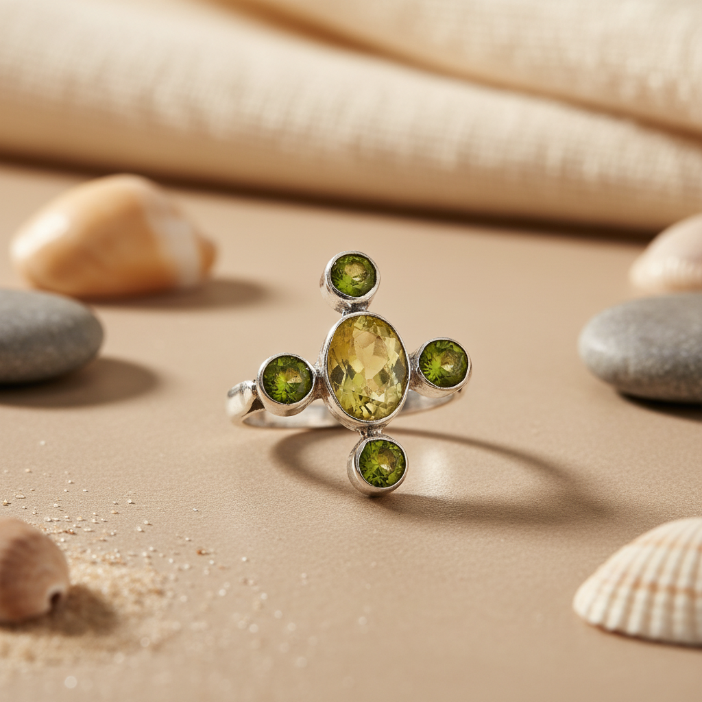 925 Silver Citrine & Peridot Ring for Women | Gemstone Jewelry