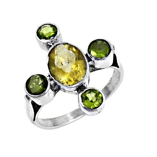 925 Silver Citrine & Peridot Ring for Women | Gemstone Jewelry