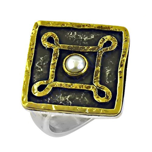 Silver Ring with Pearl | Square Design | Women's Jewelry