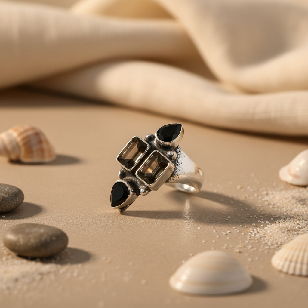 925 Silver Smoky Quartz Ring for Women | Statement Jewelry