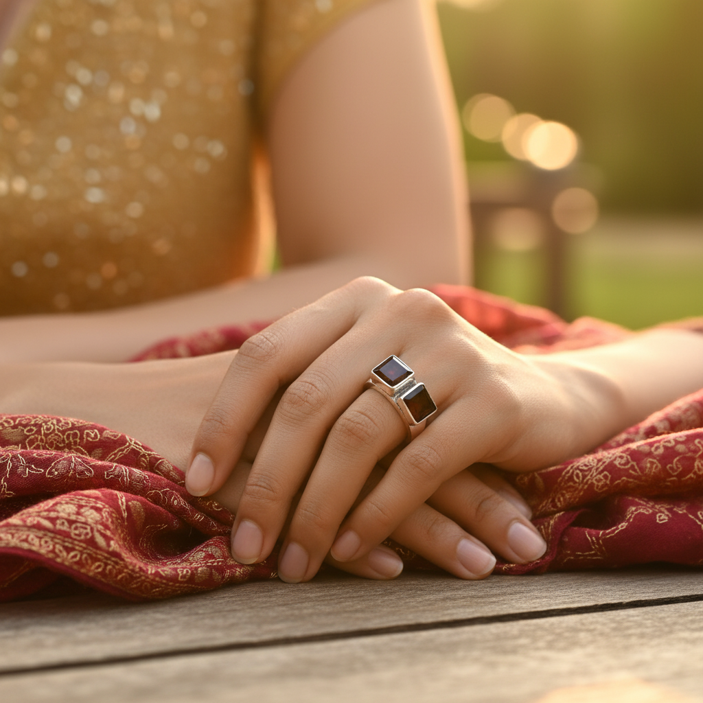 925 Silver Garnet Gemstone Ring for Women | Statement Jewelry